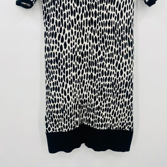 Ann Taylor Size Small Black & White Polka Dot Striped Short Sleeve Sweater Dress - Picture 3 of 8